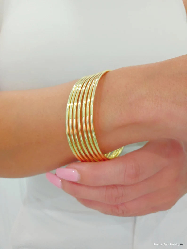 Gold Bangle Bracelets set of 7 - view 5