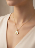 Gold Mother of Pearl Clover Necklace - view 5