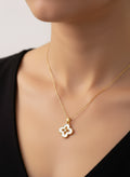 Gold Mother of Pearl Clover Necklace - view 2