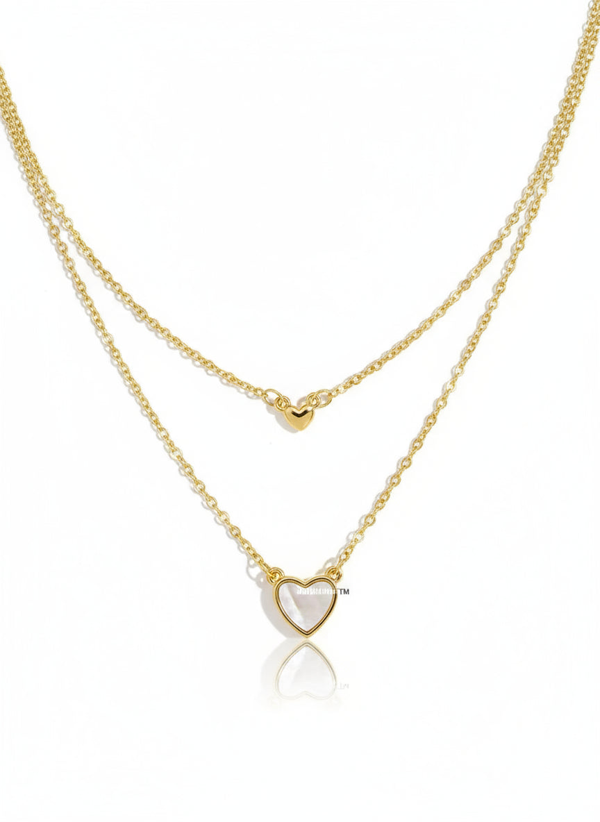 Mother of Pearl Heart Gold Double Layering Necklace