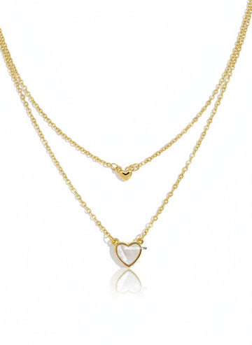 Mother of Pearl Heart Gold Double Layering Necklace
