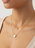 Mother of Pearl Heart Gold Double Layering Necklace - view 2