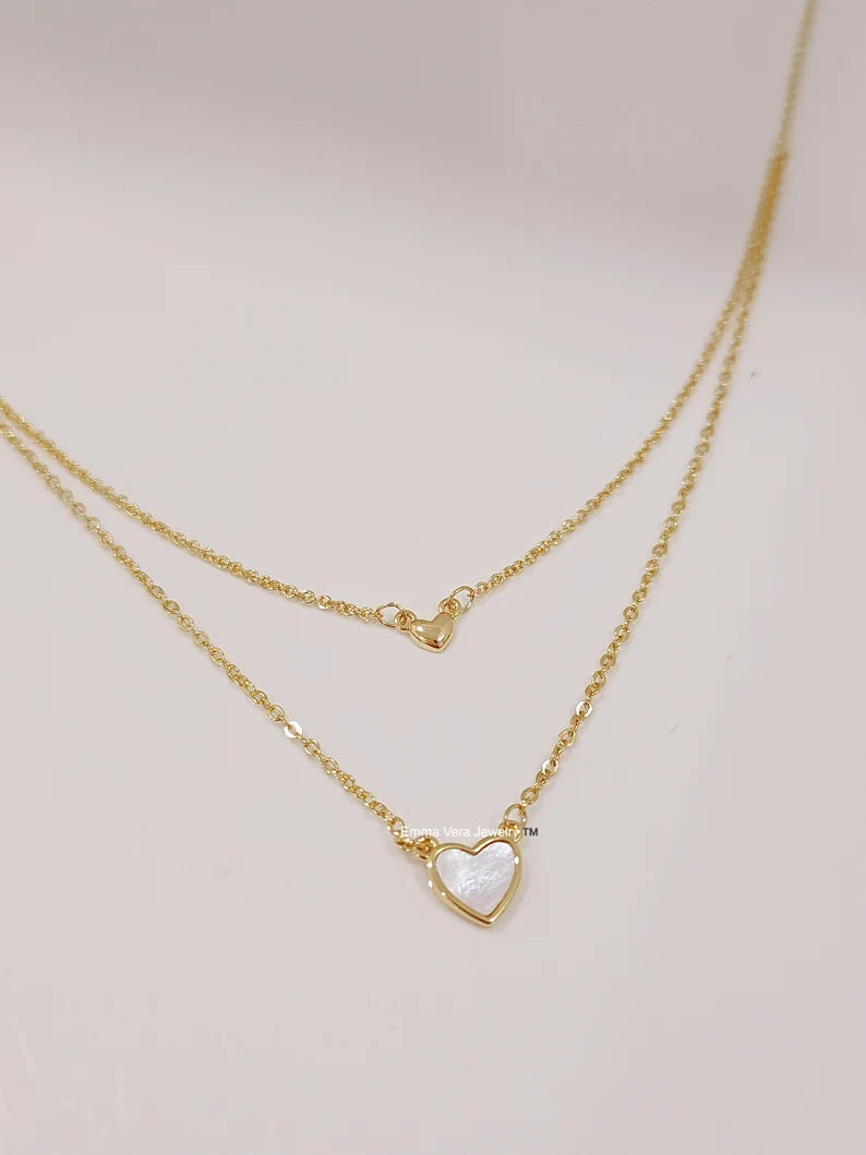 Mother of Pearl Heart Gold Double Layering Necklace - view 3