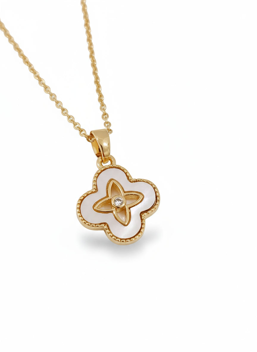 Gold Mother of Pearl Clover Necklace