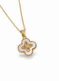 Gold Mother of Pearl Clover Necklace
