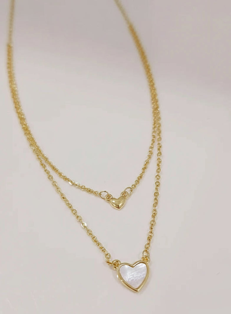 Mother of Pearl Heart Gold Double Layering Necklace - view 5