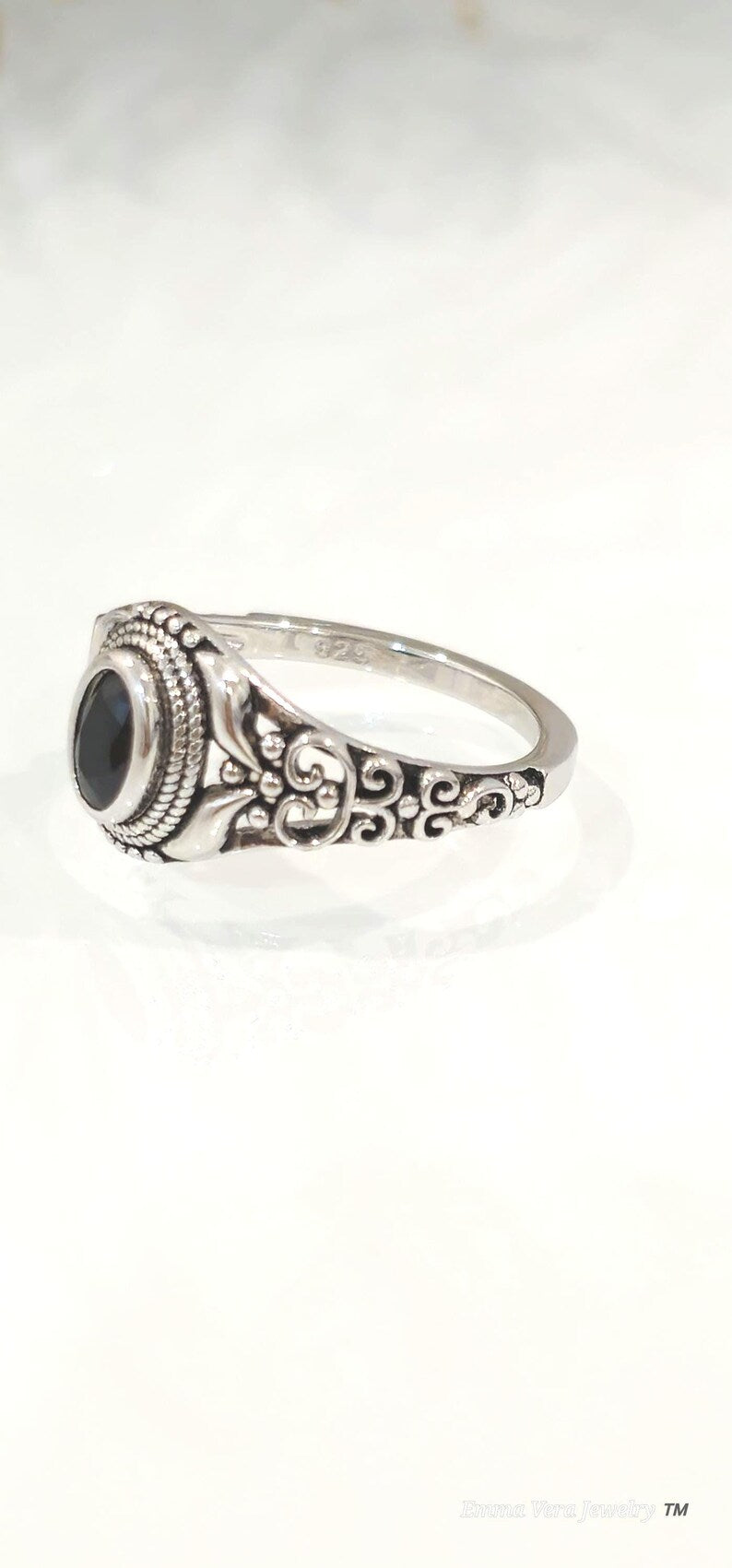 Oval Cut Black Onyx Sterling Silver Ring - view 2