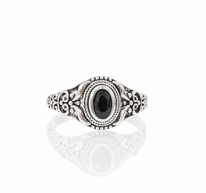 Oval Cut Black Onyx Sterling Silver Ring