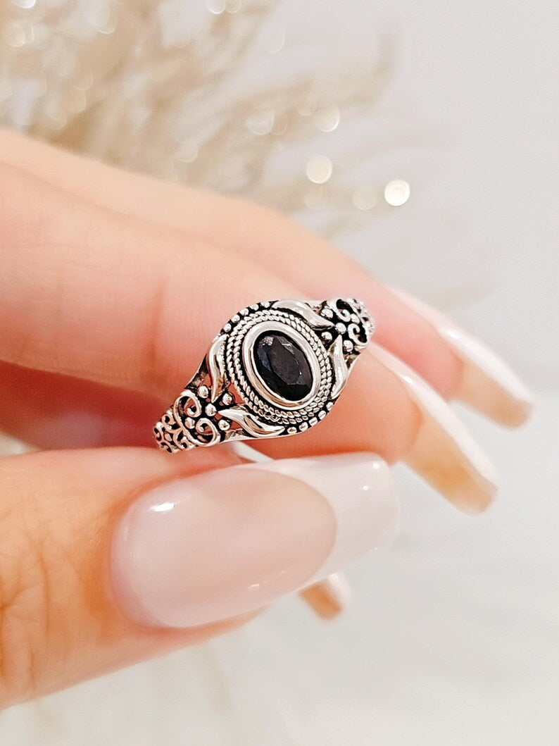 Oval Cut Black Onyx Sterling Silver Ring - view 3