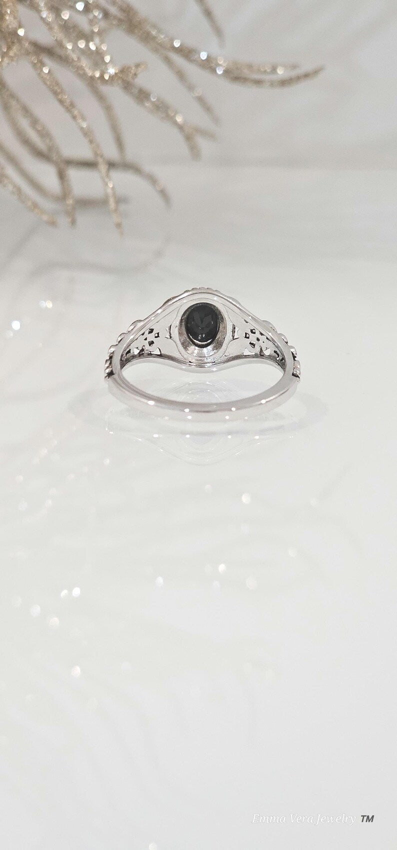 Oval Cut Black Onyx Sterling Silver Ring - view 4