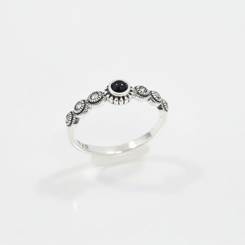 Sterling Silver Onyx Marcasite Ring