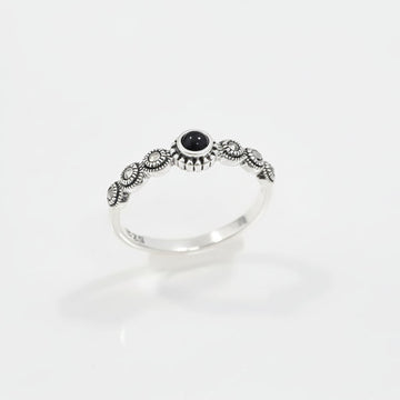 Sterling Silver Onyx Marcasite Ring
