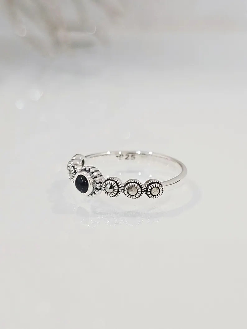 Sterling Silver Onyx Marcasite Ring - view 3