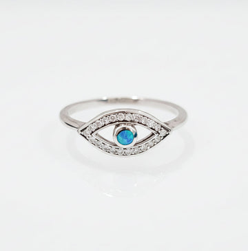 Sterling Silver Evil Eye Blue Opal Ring