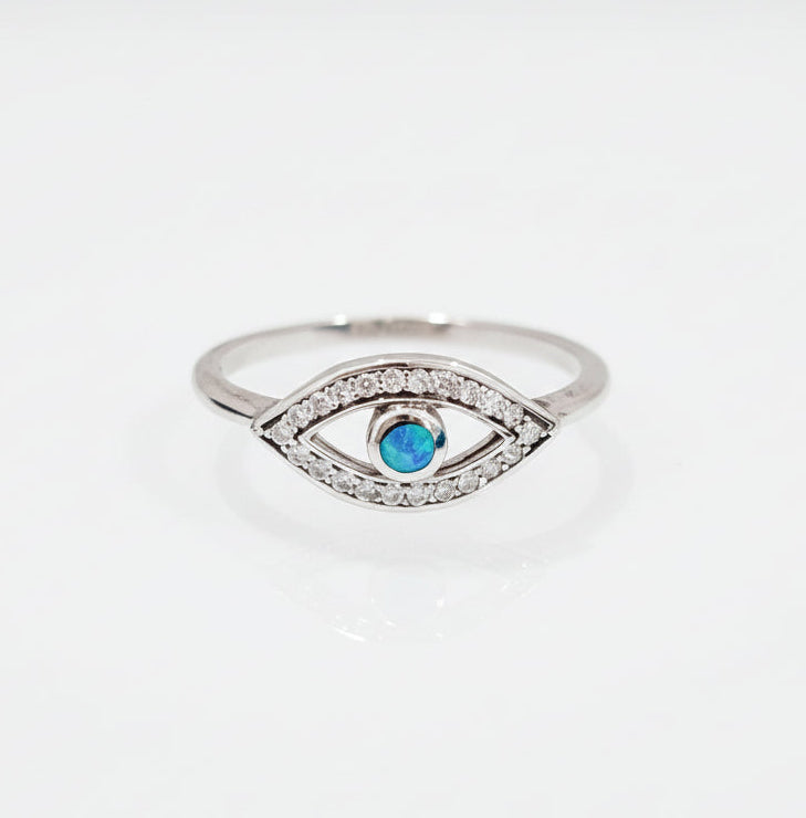 Sterling Silver Evil Eye Blue Opal Ring - view 8