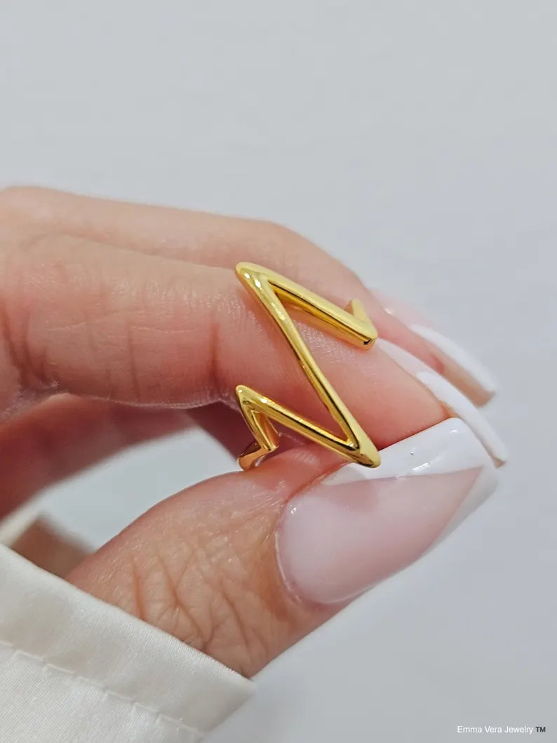 Sterling Silver Heart Beat Gold Plated Ring - view 5