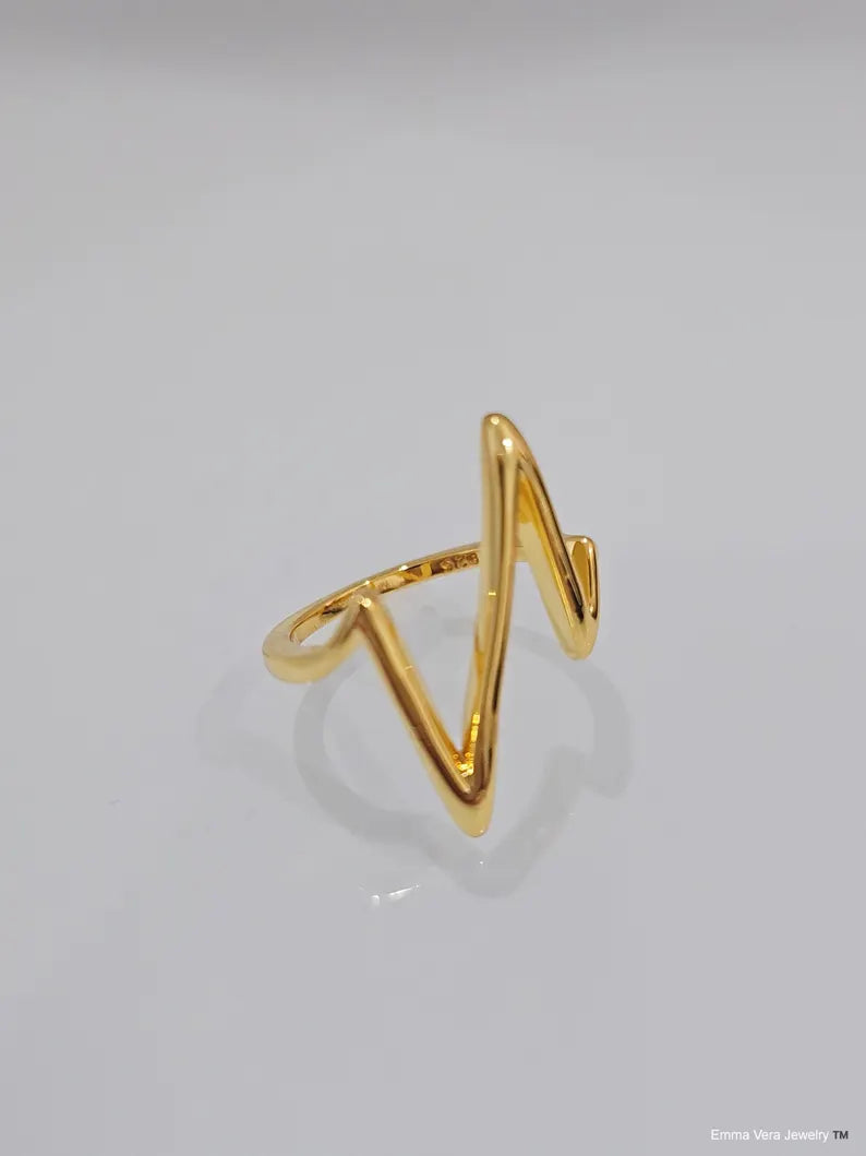 Sterling Silver Heart Beat Gold Plated Ring