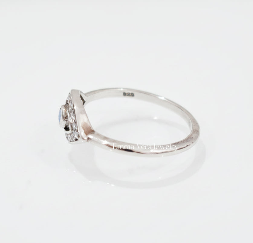 Sterling Silver Evil Eye Blue Opal Ring - view 3