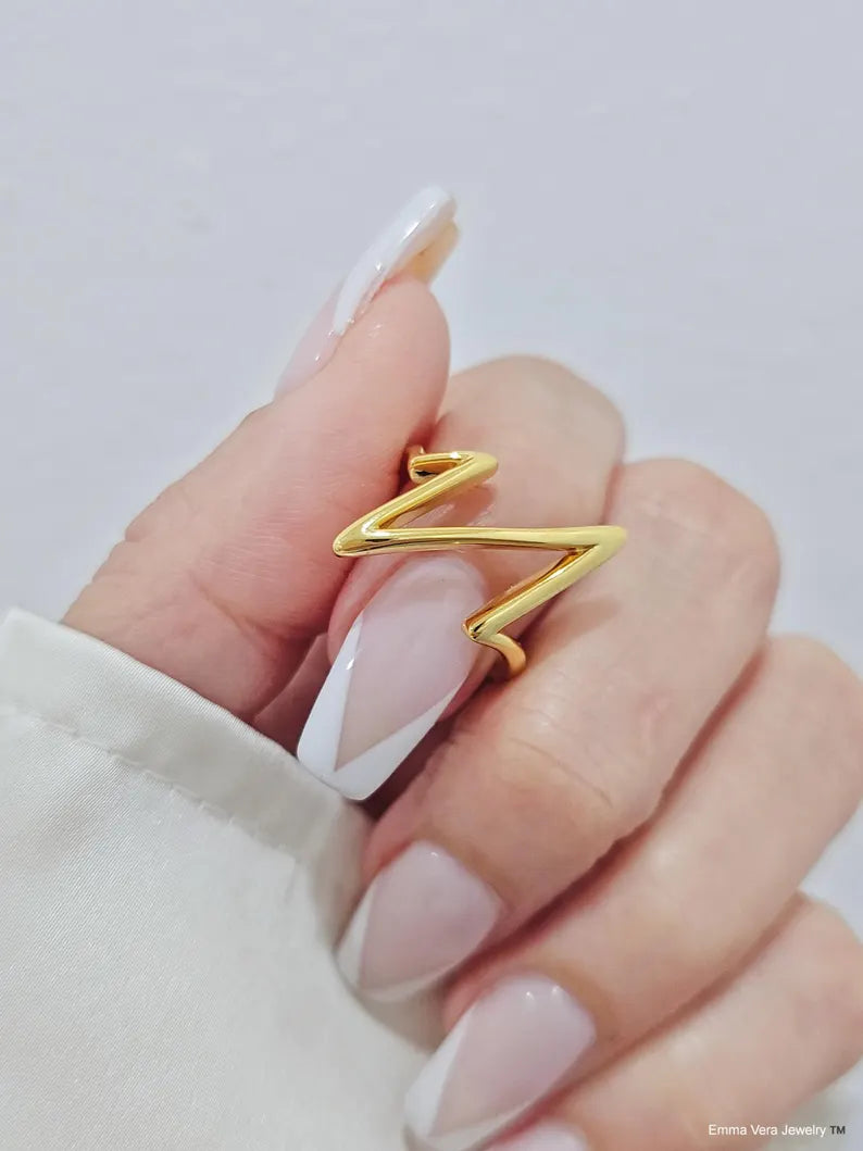 Sterling Silver Heart Beat Gold Plated Ring - view 3