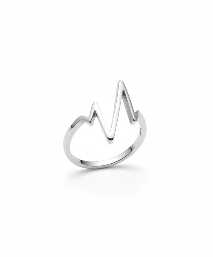 Sterling Silver 925 Heartbeat Geometric Ring - view 3