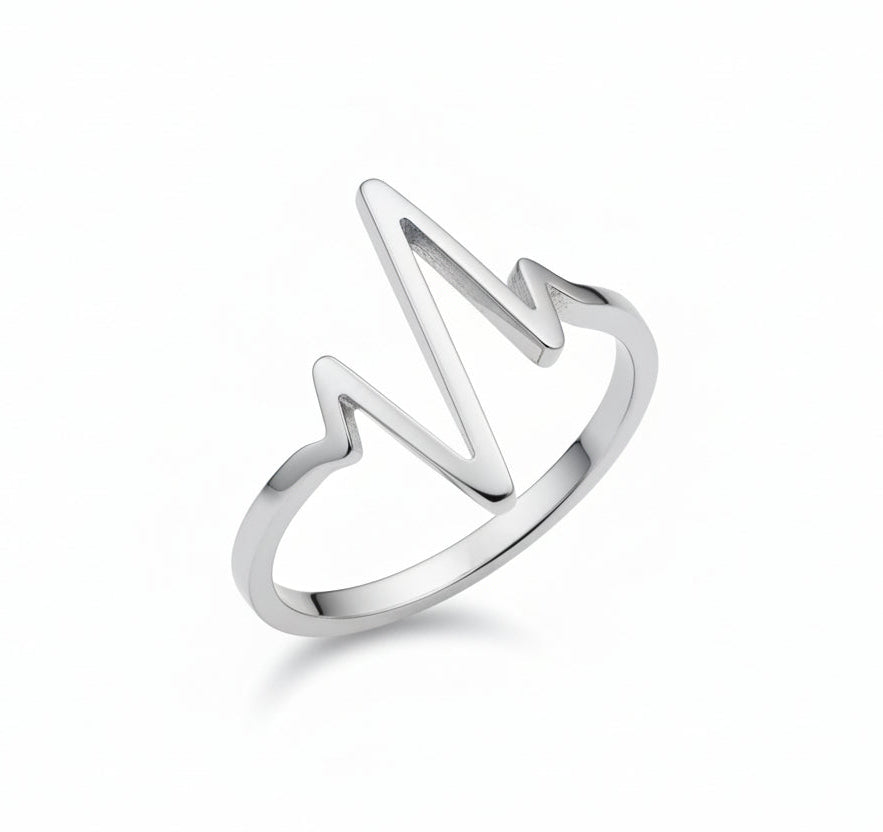 Sterling Silver 925 Heartbeat Geometric Ring