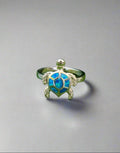 Sterling Silver Blue Opal Turtle Ring - view 5