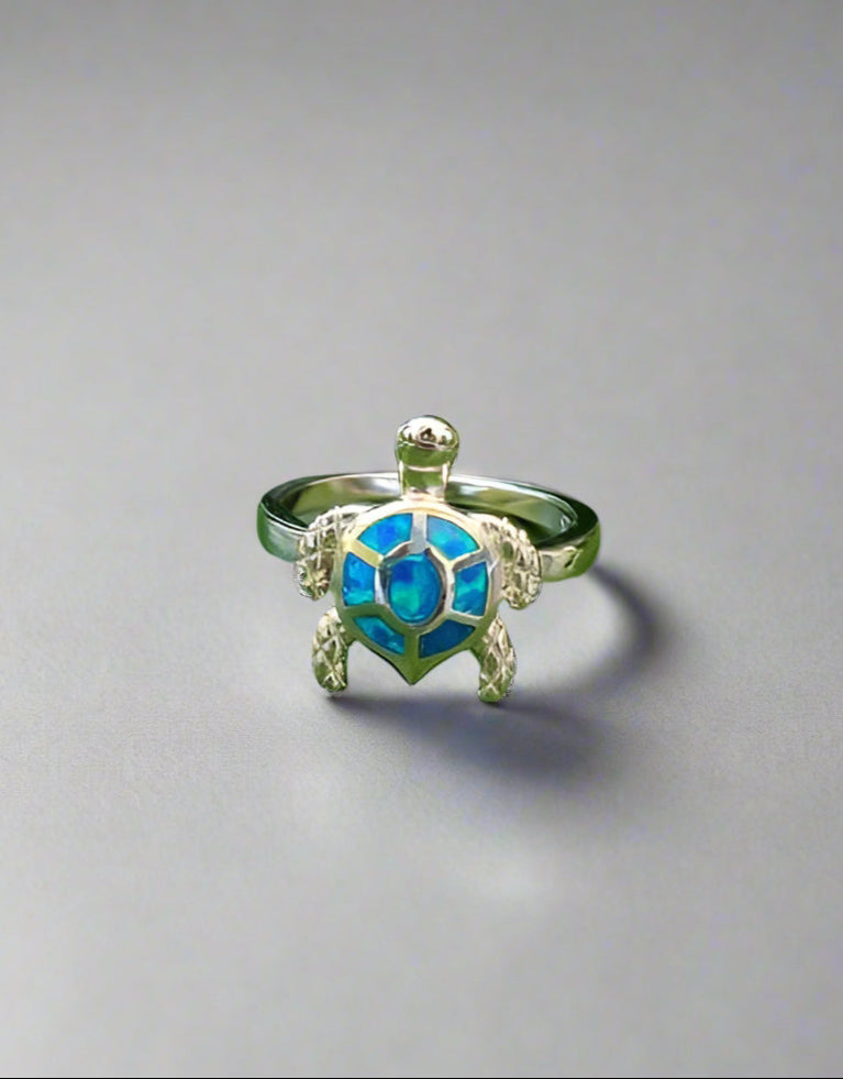 Sterling Silver Blue Opal Turtle Ring - view 5
