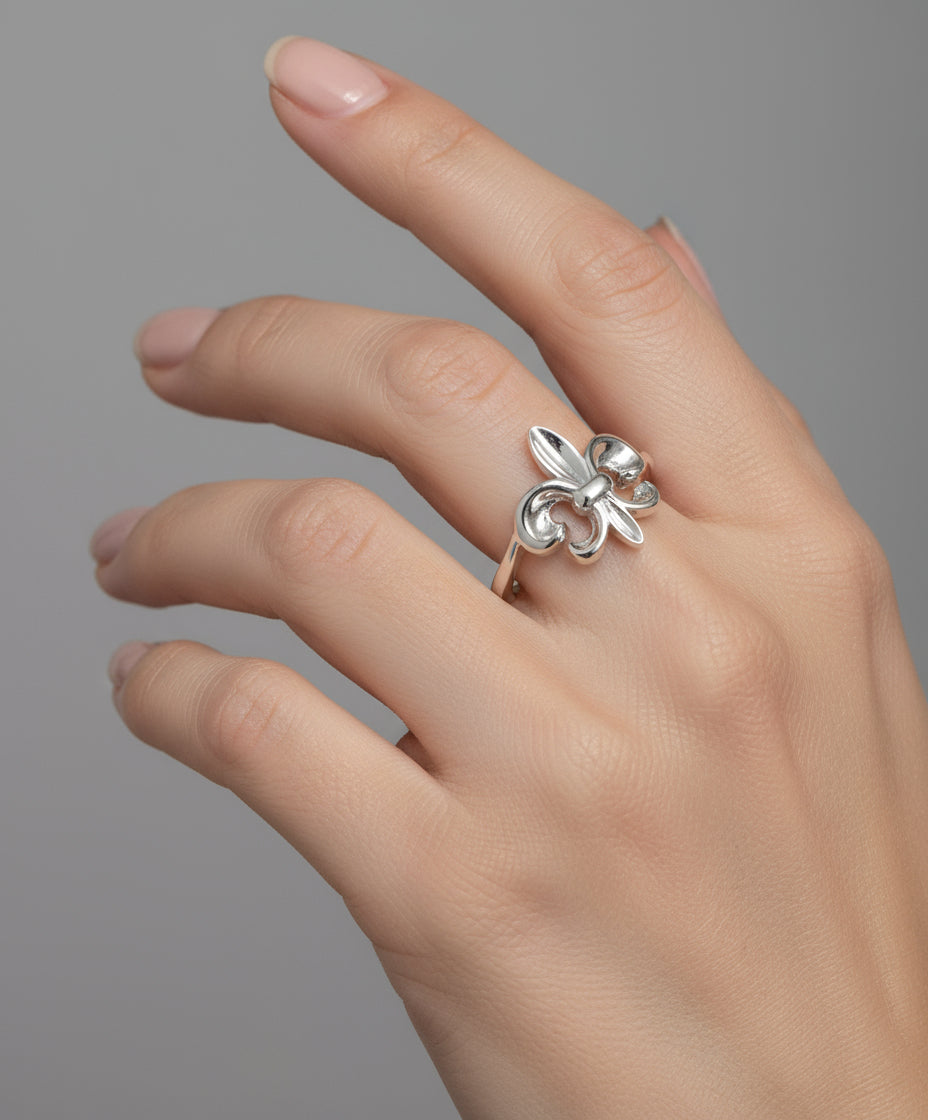 Fleur De Lis Sterling Silver Band Ring - view 2