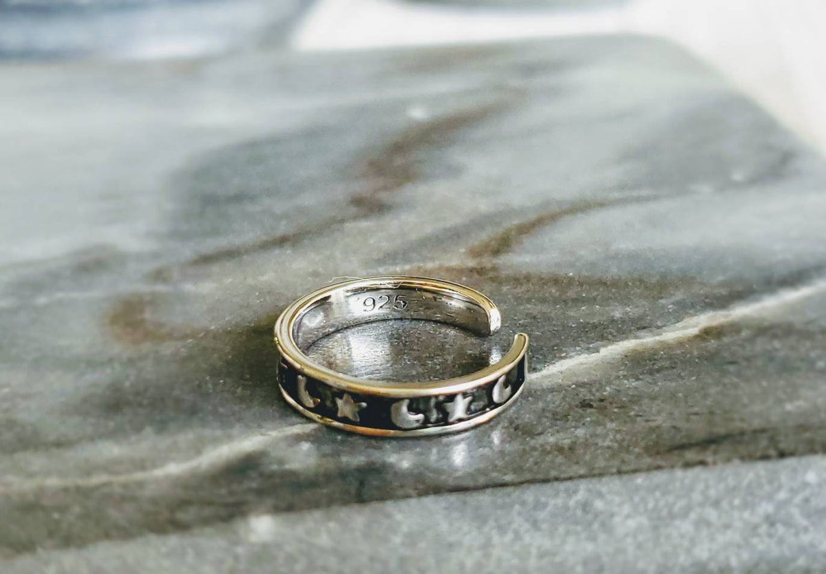 Sterling Silver Adjustable Moon and Stars Midi or Toe Ring - view 7