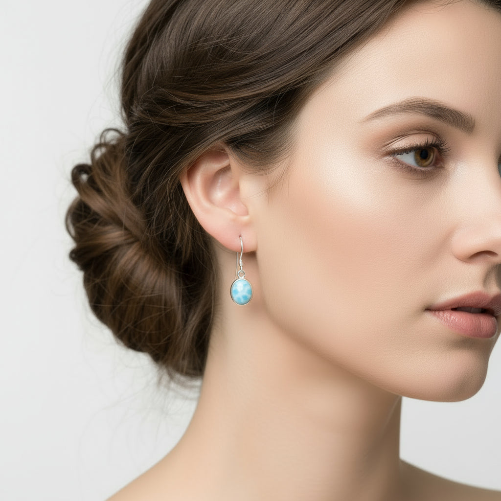 Sterling Silver 925 Larimar Stone Drop Earrings