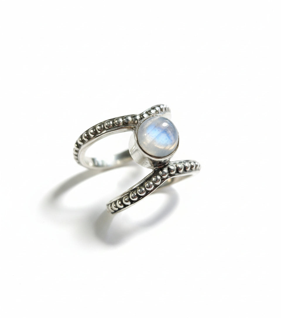 Sterling Silver Double Band Moonstone Ring - view 12
