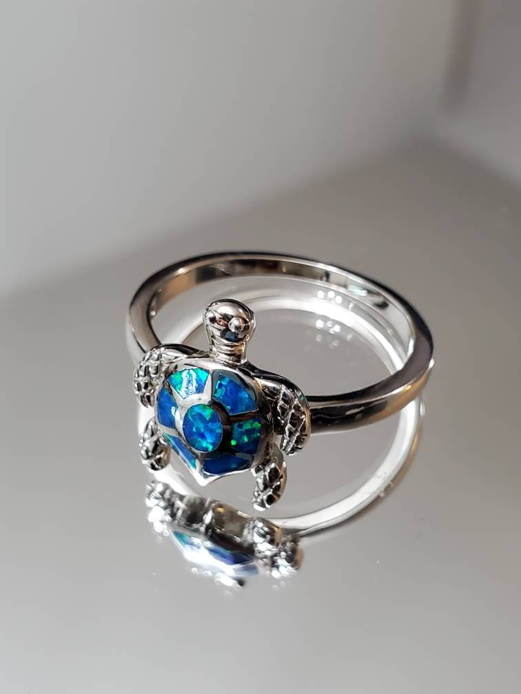 Sterling Silver Blue Opal Turtle Ring - view 2
