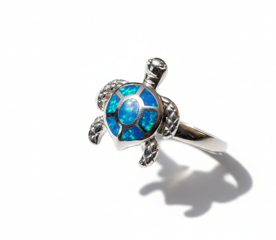 Sterling Silver Blue Opal Turtle Ring