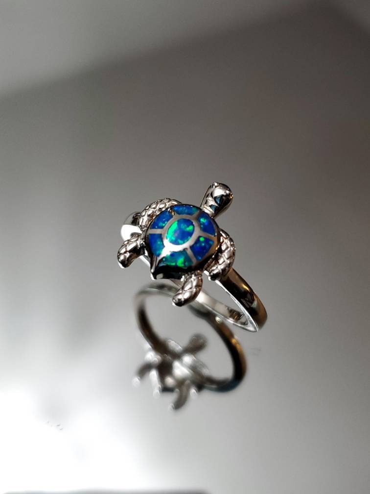Sterling Silver Blue Opal Turtle Ring - view 6