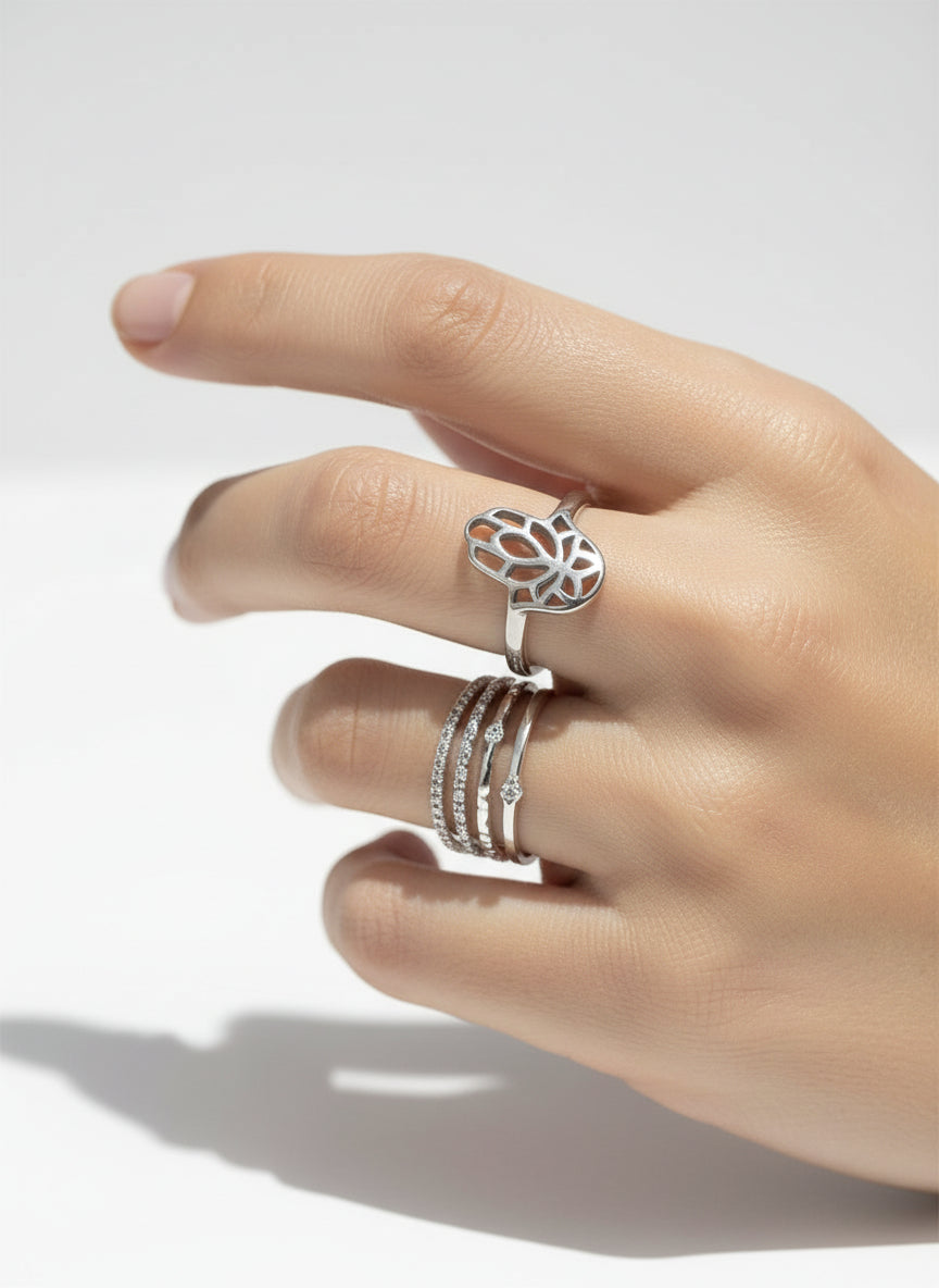 Sterling Silver 925 Hamsa Protection Ring - view 2