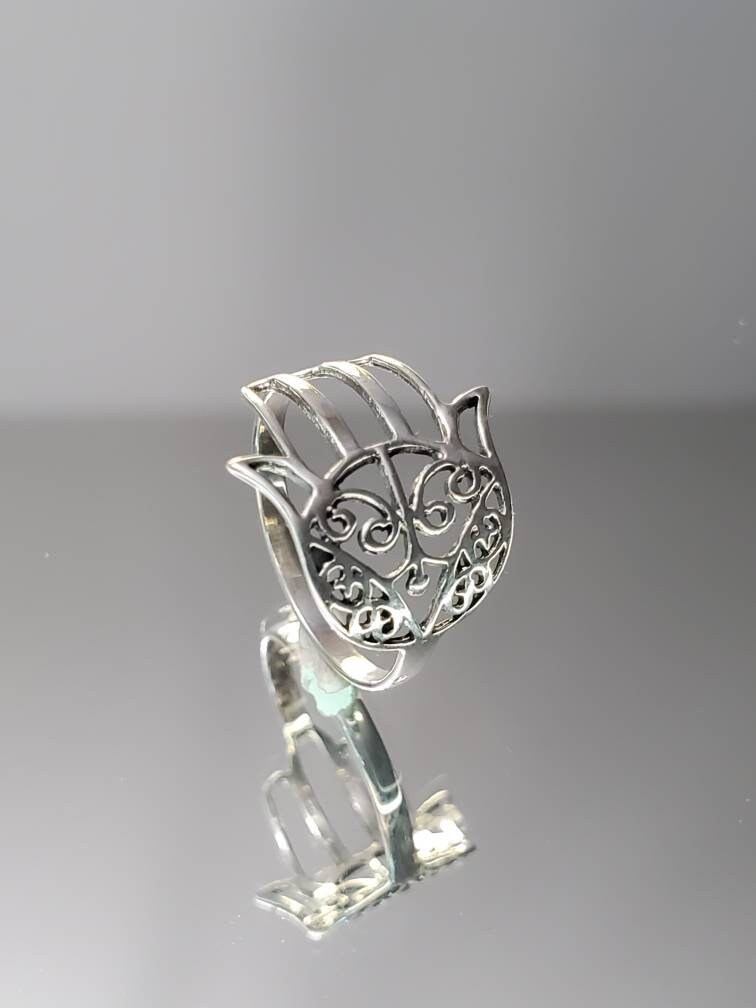 Sterling Silver Traditional Hamsa Hand Ring - view 8
