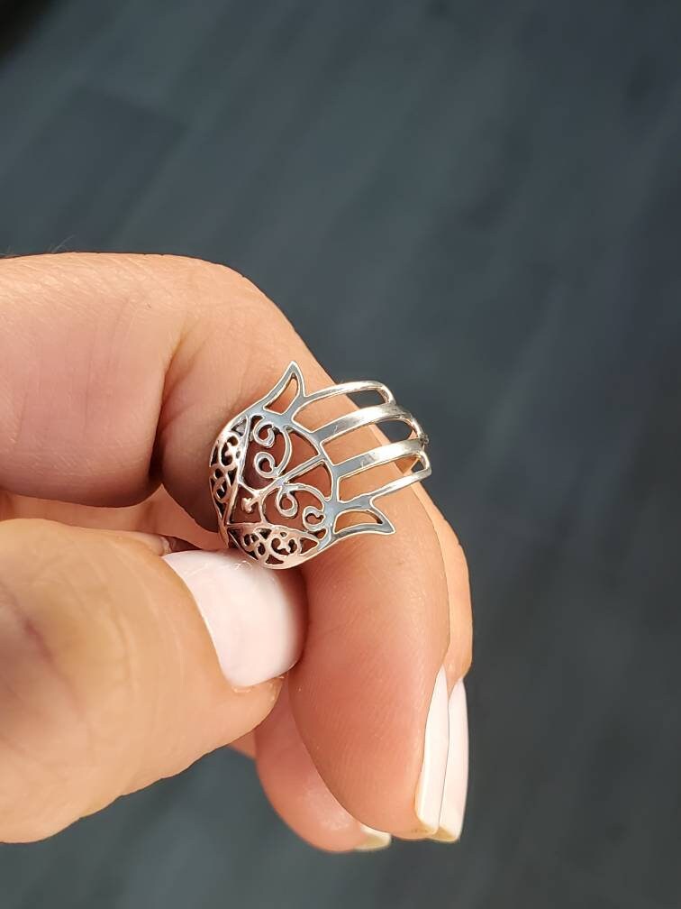Sterling Silver Traditional Hamsa Hand Ring - view 9