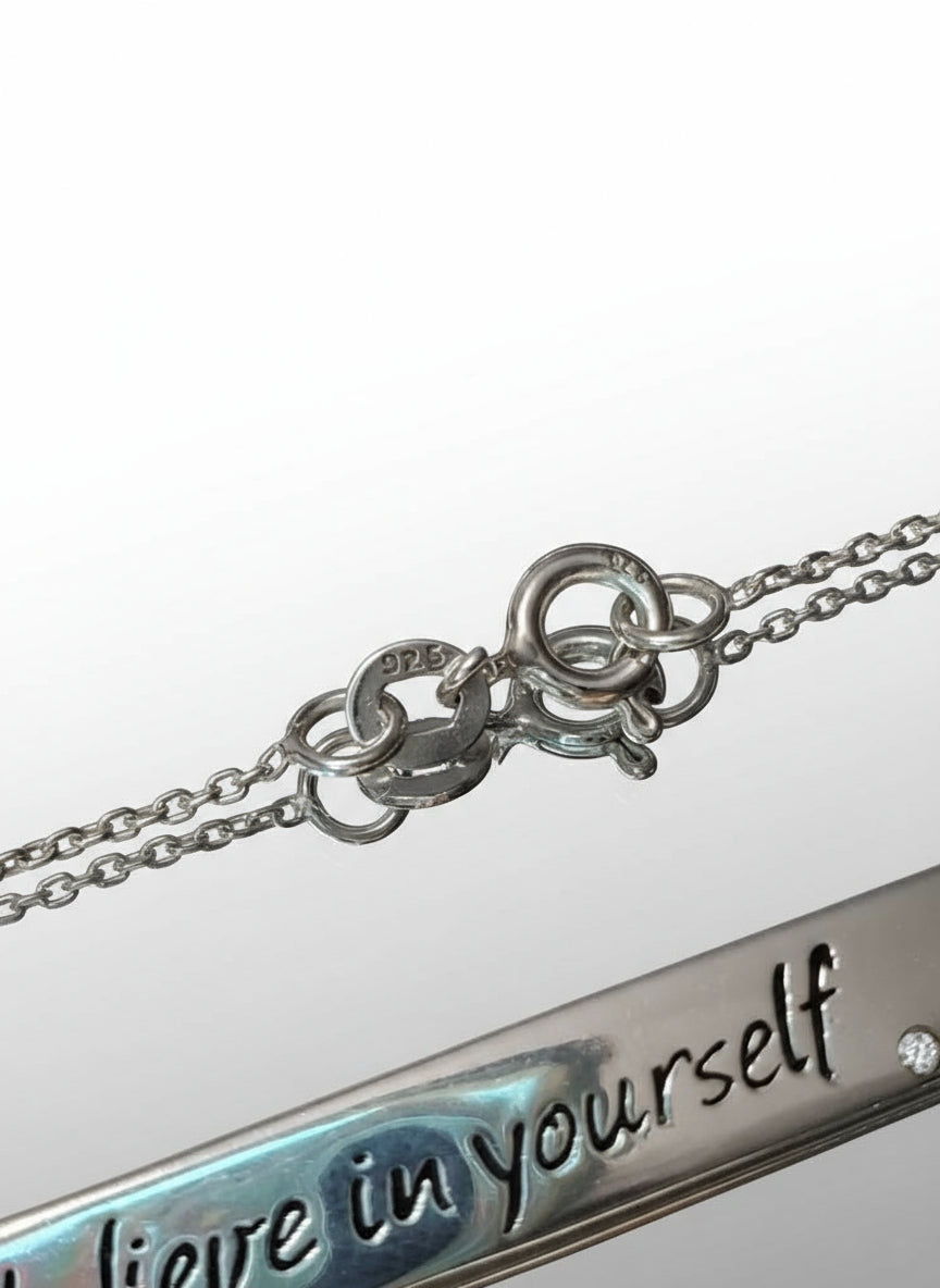 Sterling Silver "Believe in yourself" Bar Pendant Chain - view 4