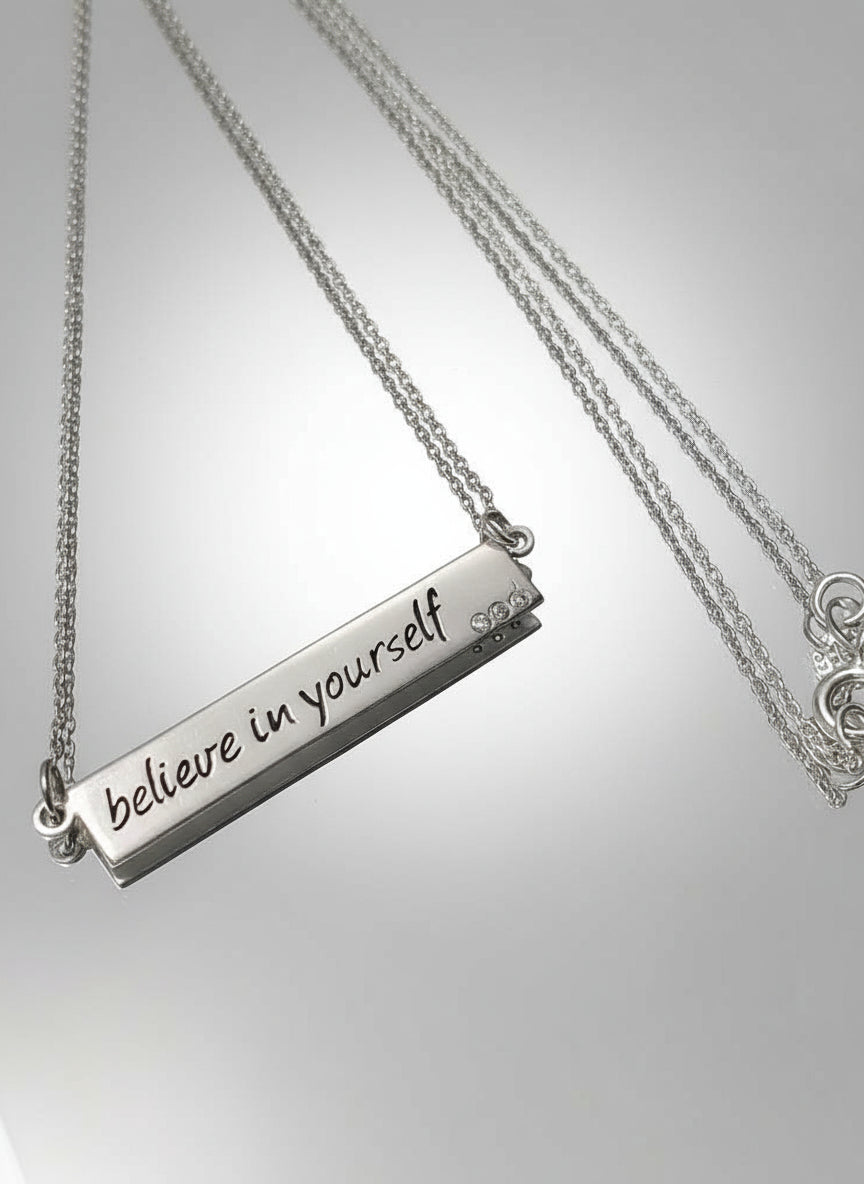 Sterling Silver "Believe in yourself" Bar Pendant Chain - view 5