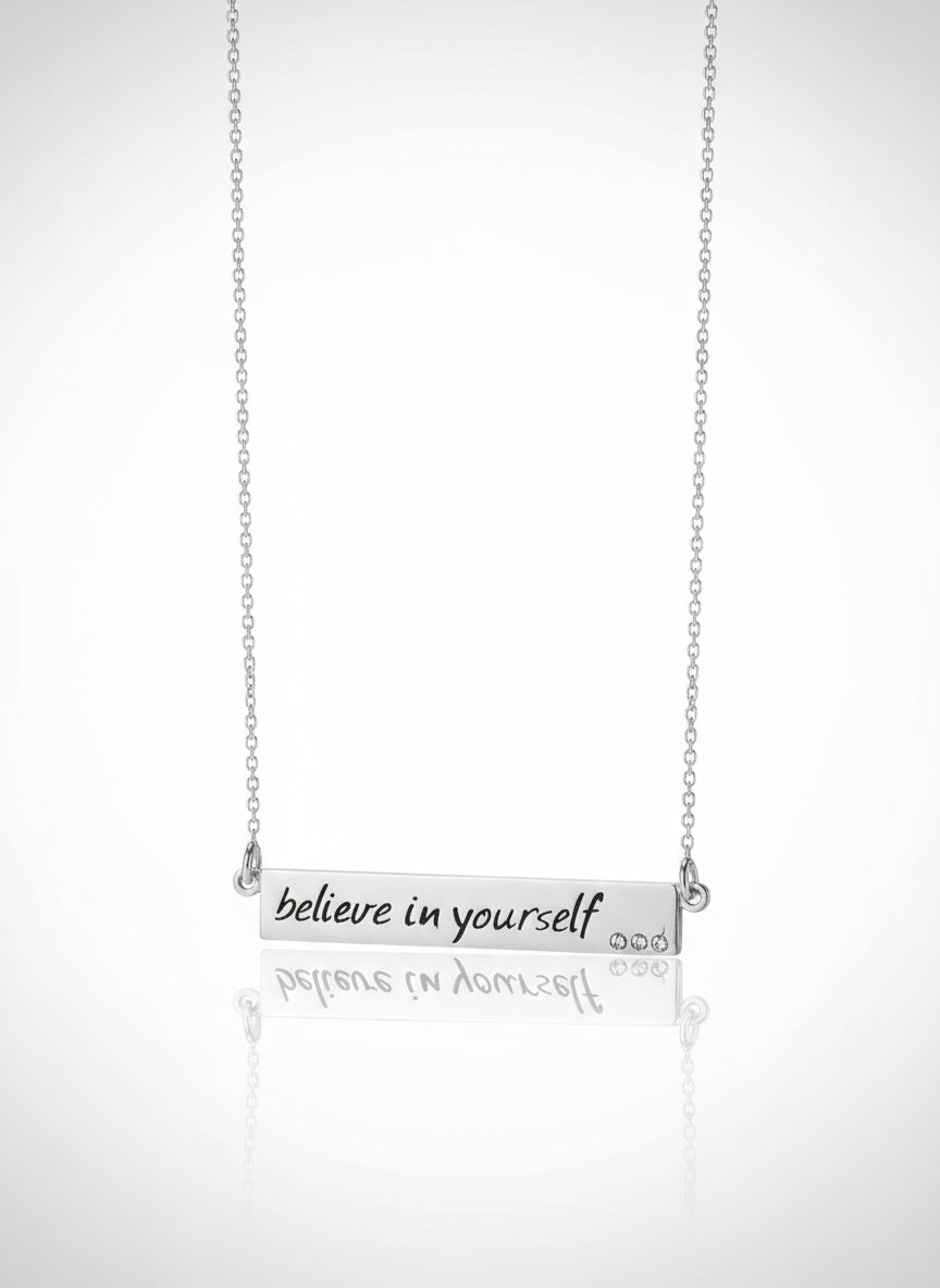 Sterling Silver "Believe in yourself" Bar Pendant Chain - view 3