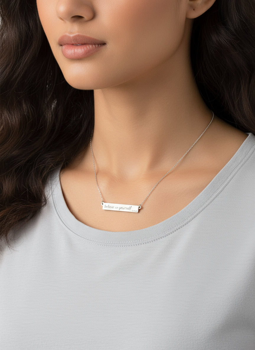Sterling Silver "Believe in yourself" Bar Pendant Chain - view 2