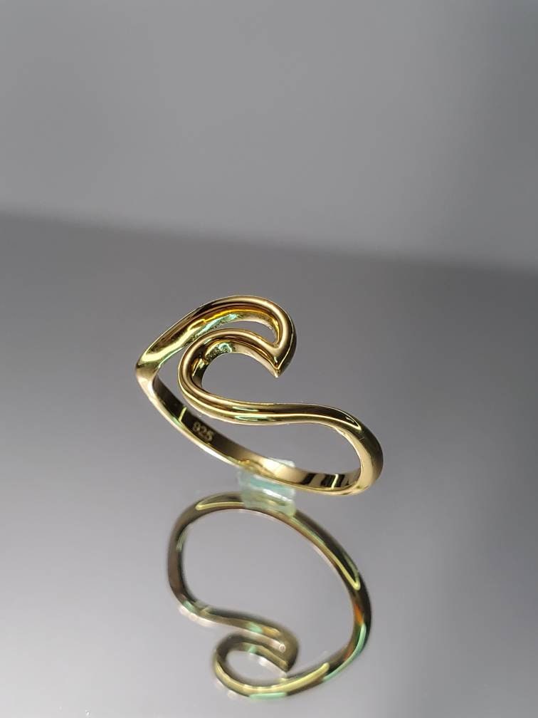Sterling Silver Gold Wave Inspired Gold Ring - view 7