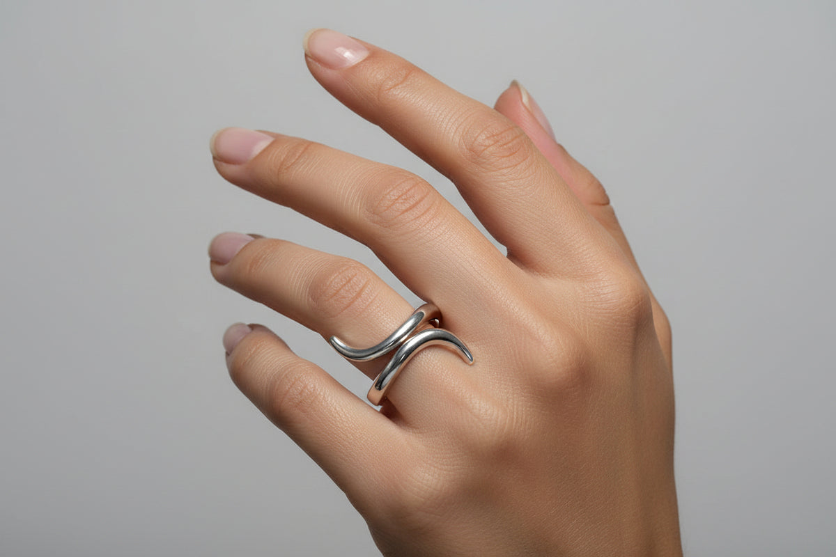 Curved Sterling Silver Ring - view 6