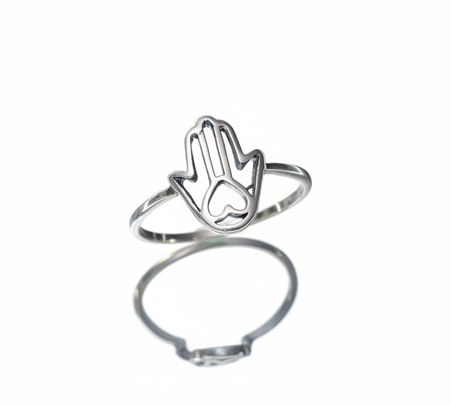 Sterling Silver Minimalist Hamsa Protection Amulet Ring