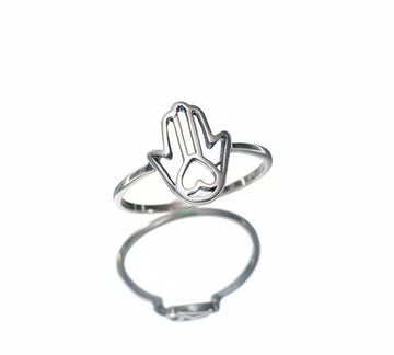Sterling Silver Minimalist Hamsa Protection Amulet Ring