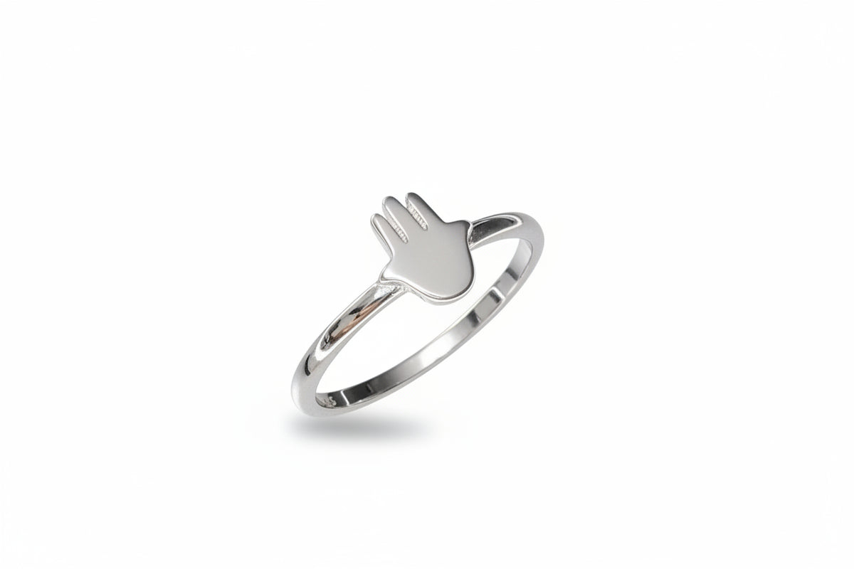 Sterling Silver Dainty Hamsa Hand Ring - view 3