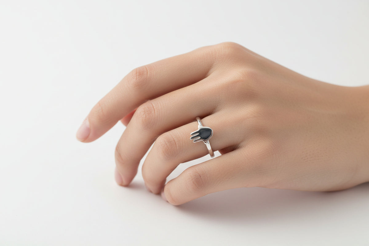 Sterling Silver Dainty Hamsa Hand Ring - view 4
