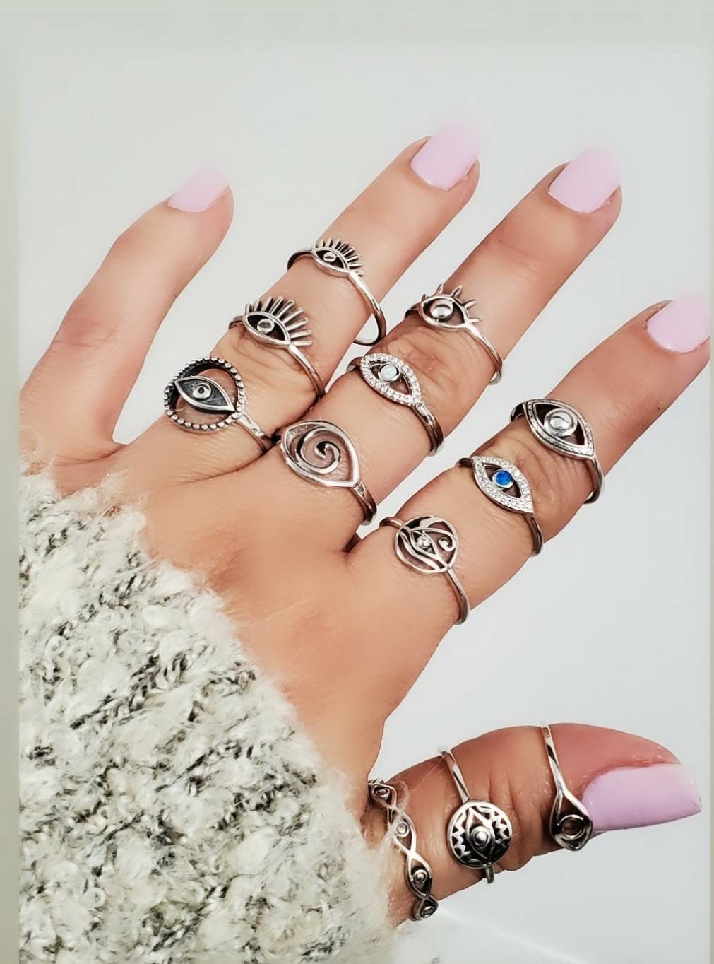 Sterling Silver Dainty Evil Eye Ring - view 7