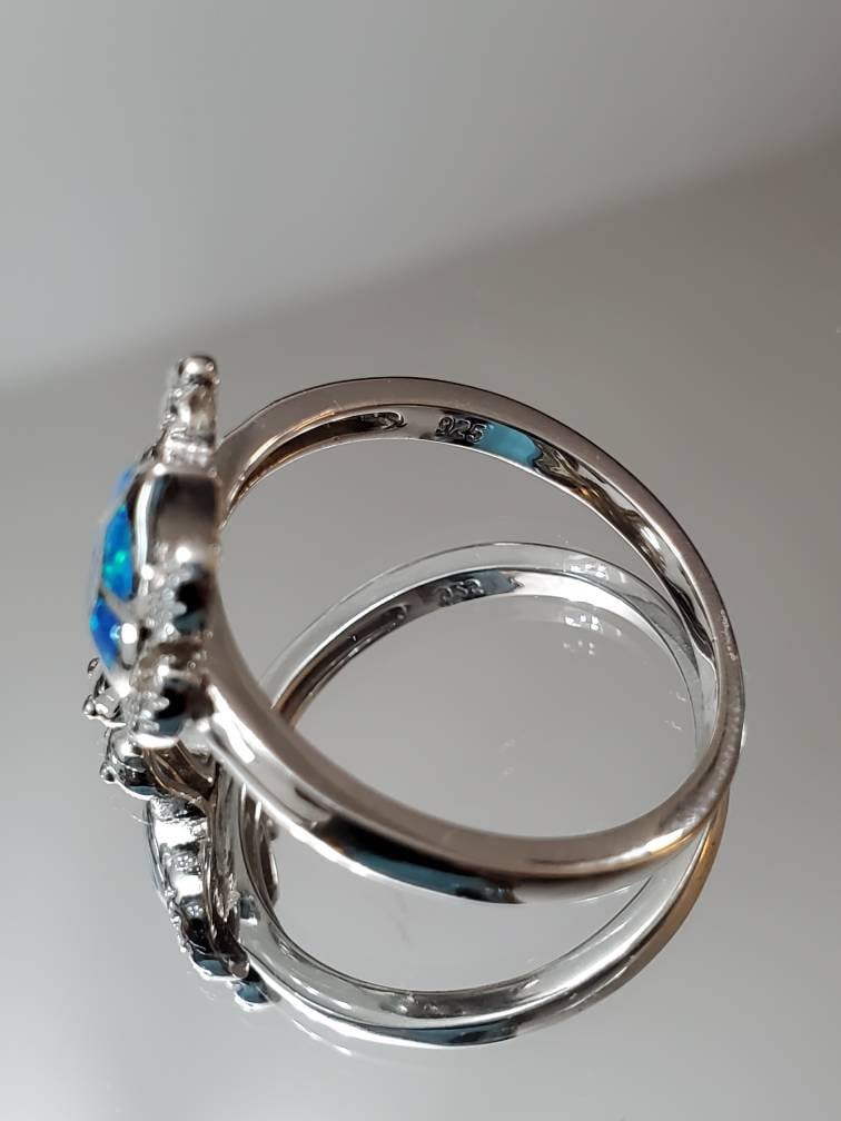 Sterling Silver Blue Opal Turtle Ring - view 4