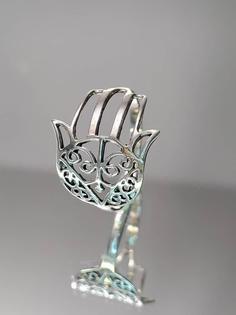 Sterling Silver Traditional Hamsa Hand Ring - view 2
